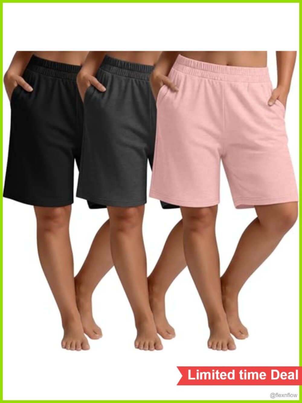 Plus Size Bermuda Shorts 3 Pack with Pockets High Rise Stretchy